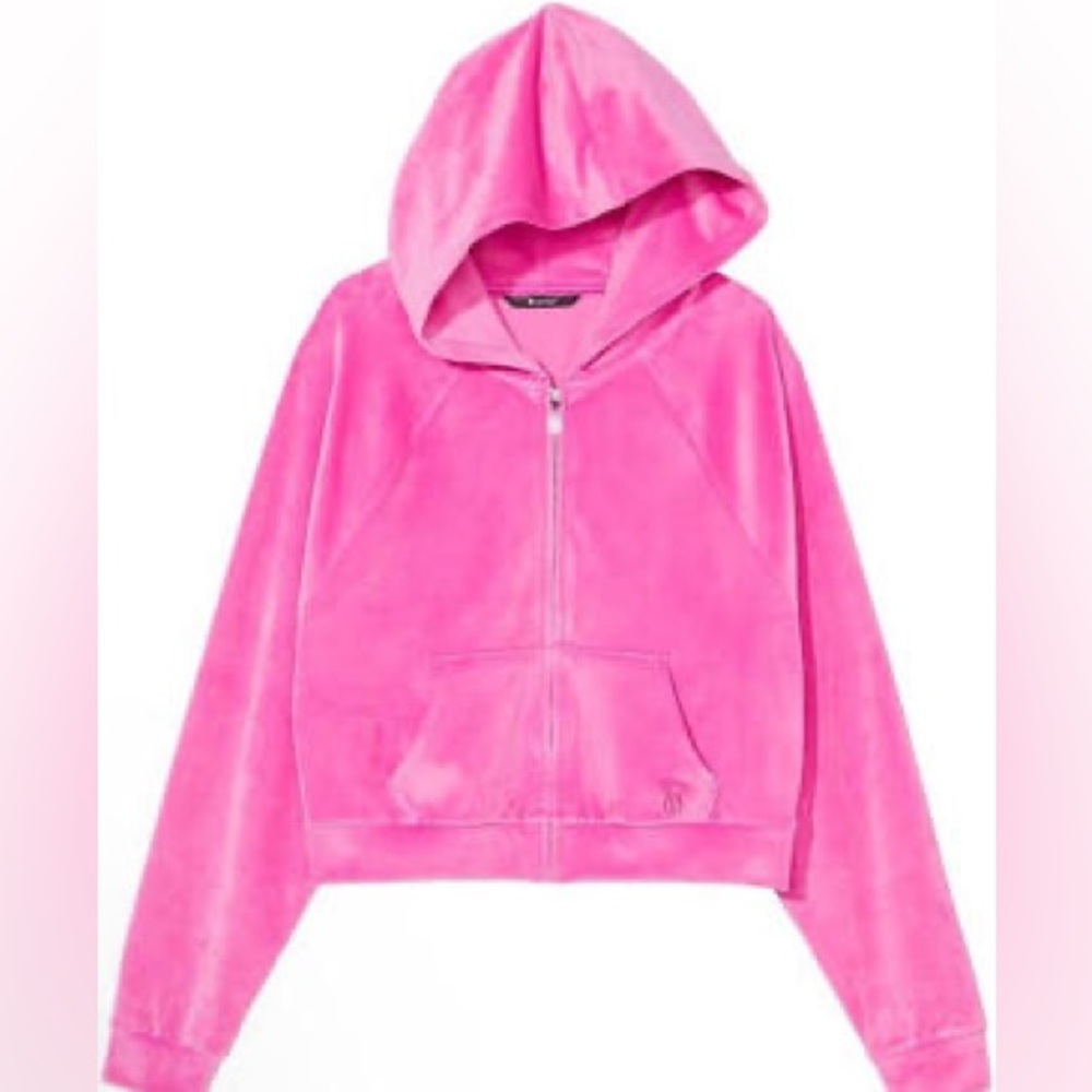 Victorias Secret Velour Hot Pink Zip-Up Hoodie
